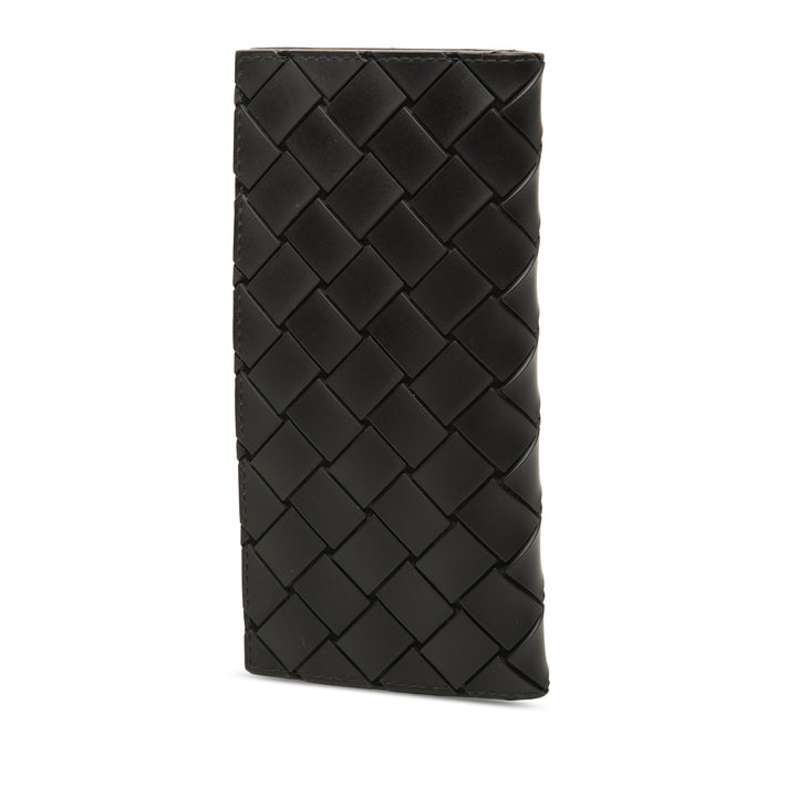 Intrecciato Deux volets Portefeuille long Cuir de veau Noir