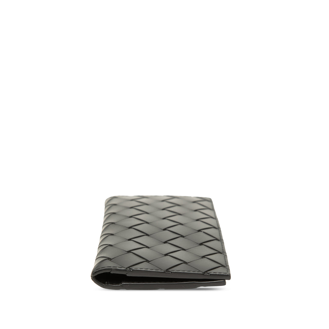 Intrecciato Deux volets Portefeuille long Cuir de veau Noir