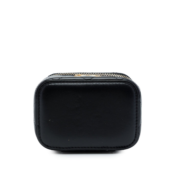 Chanel Vanity CC Matelassé Perle Crush avec chaîne Mini Cuir d'agneau Noir – vue 3 – GABY PARIS