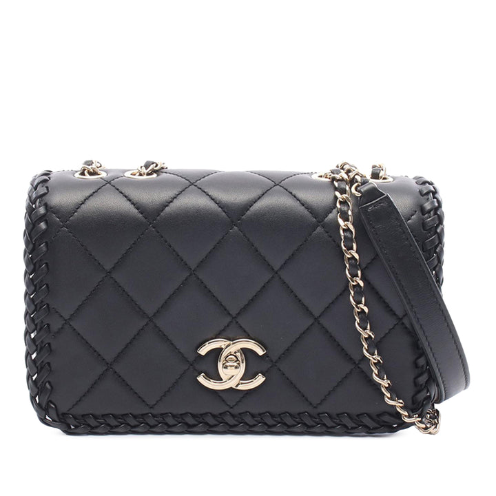 Matelassé Whipstitch Rabat simple Cuir d'agneau Noir