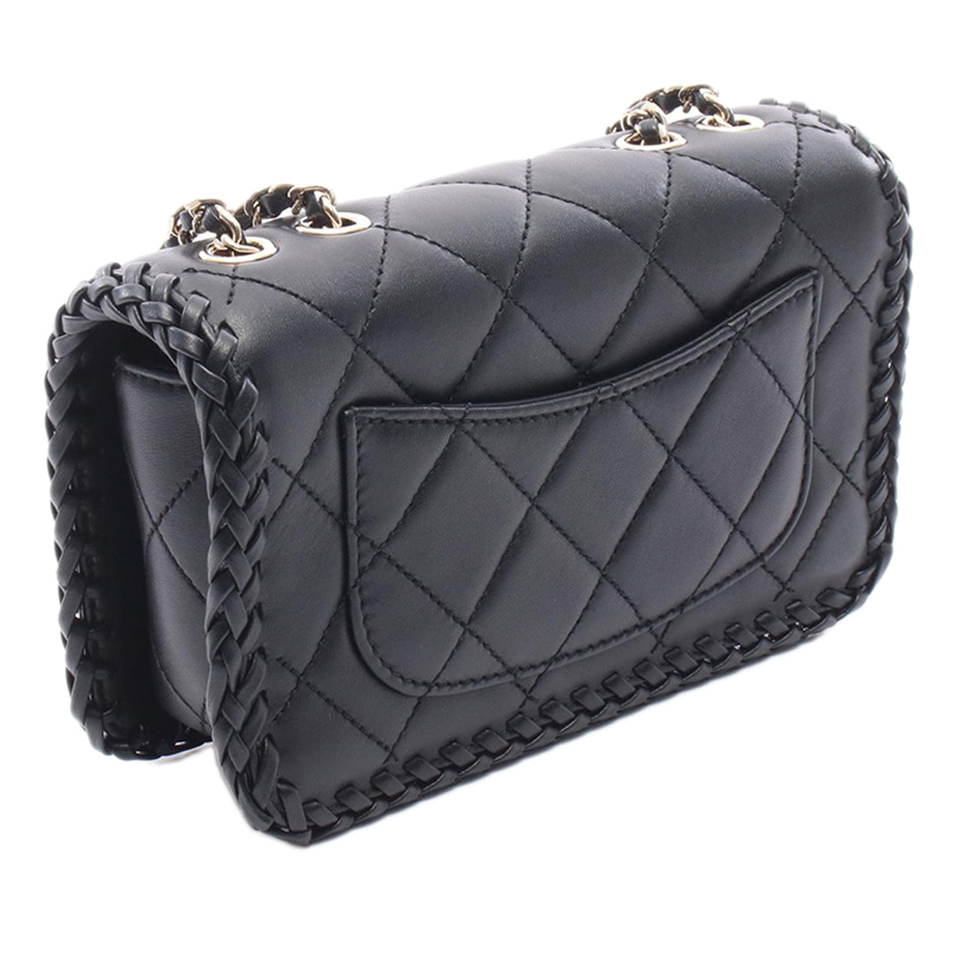 Matelassé Whipstitch Rabat simple Cuir d'agneau Noir