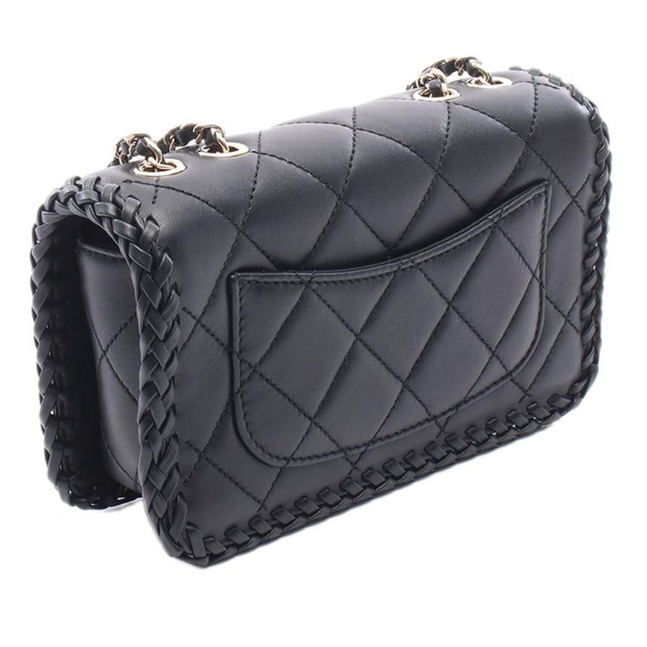 Matelassé Whipstitch Rabat simple Cuir d'agneau Noir