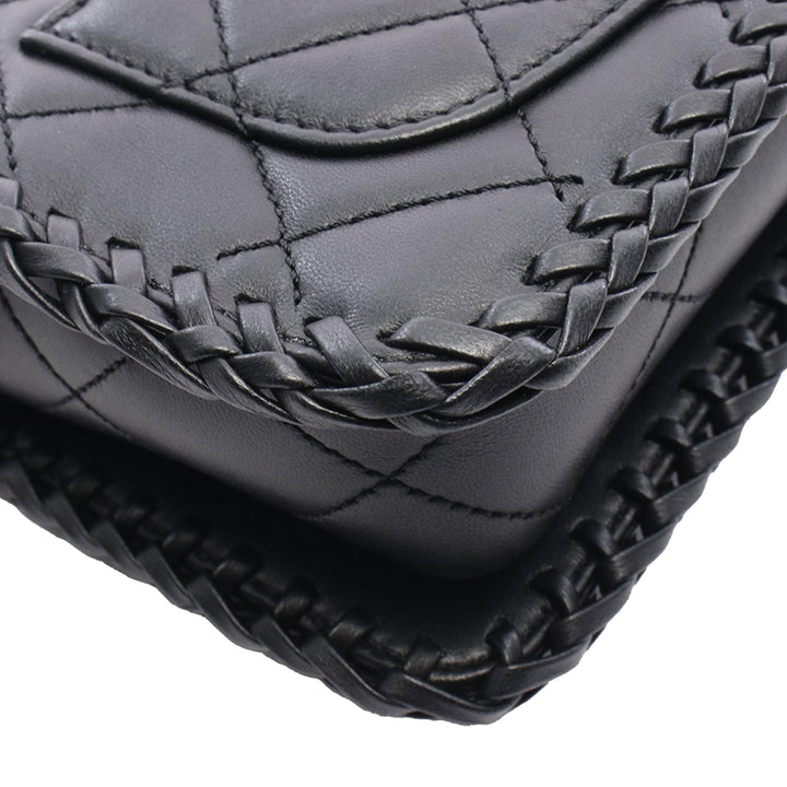 Matelassé Whipstitch Rabat simple Cuir d'agneau Noir