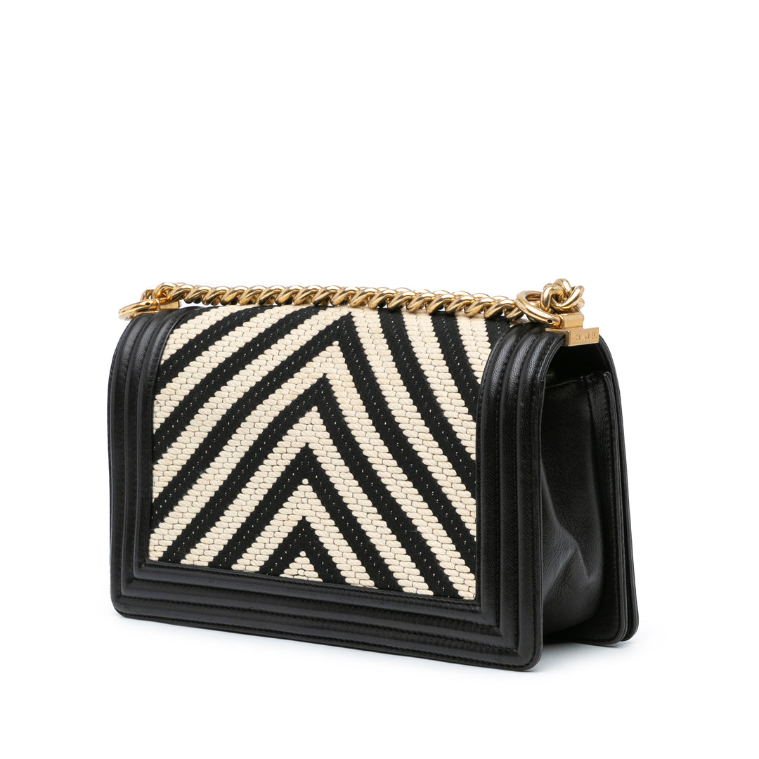 Chanel Medium Braided Chevron Cotton and Lambskin Boy Flap Black - GABY PARIS