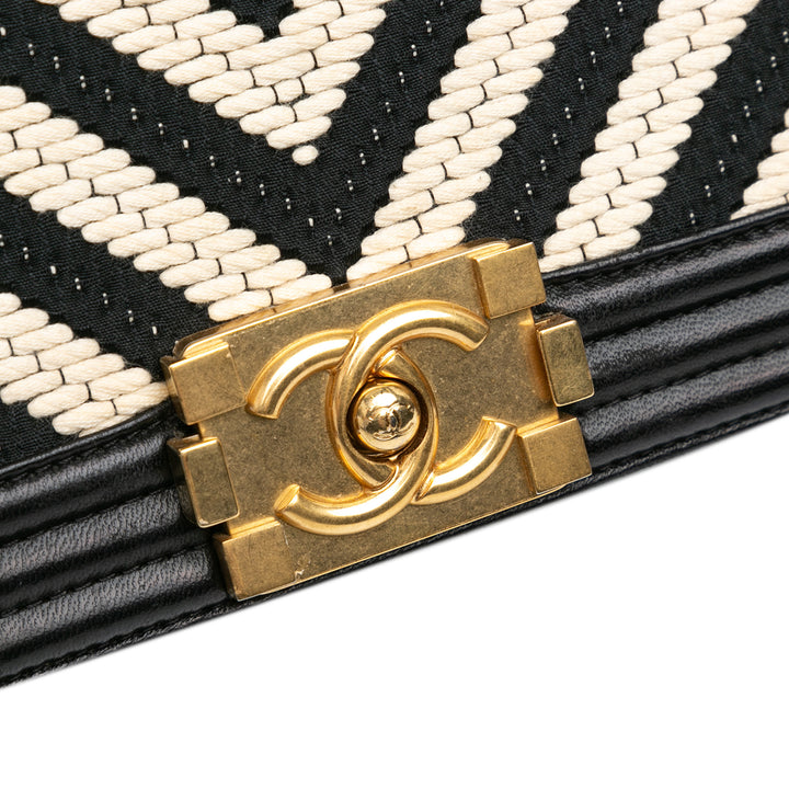 Chanel Medium Braided Chevron Cotton and Lambskin Boy Flap Black - GABY PARIS