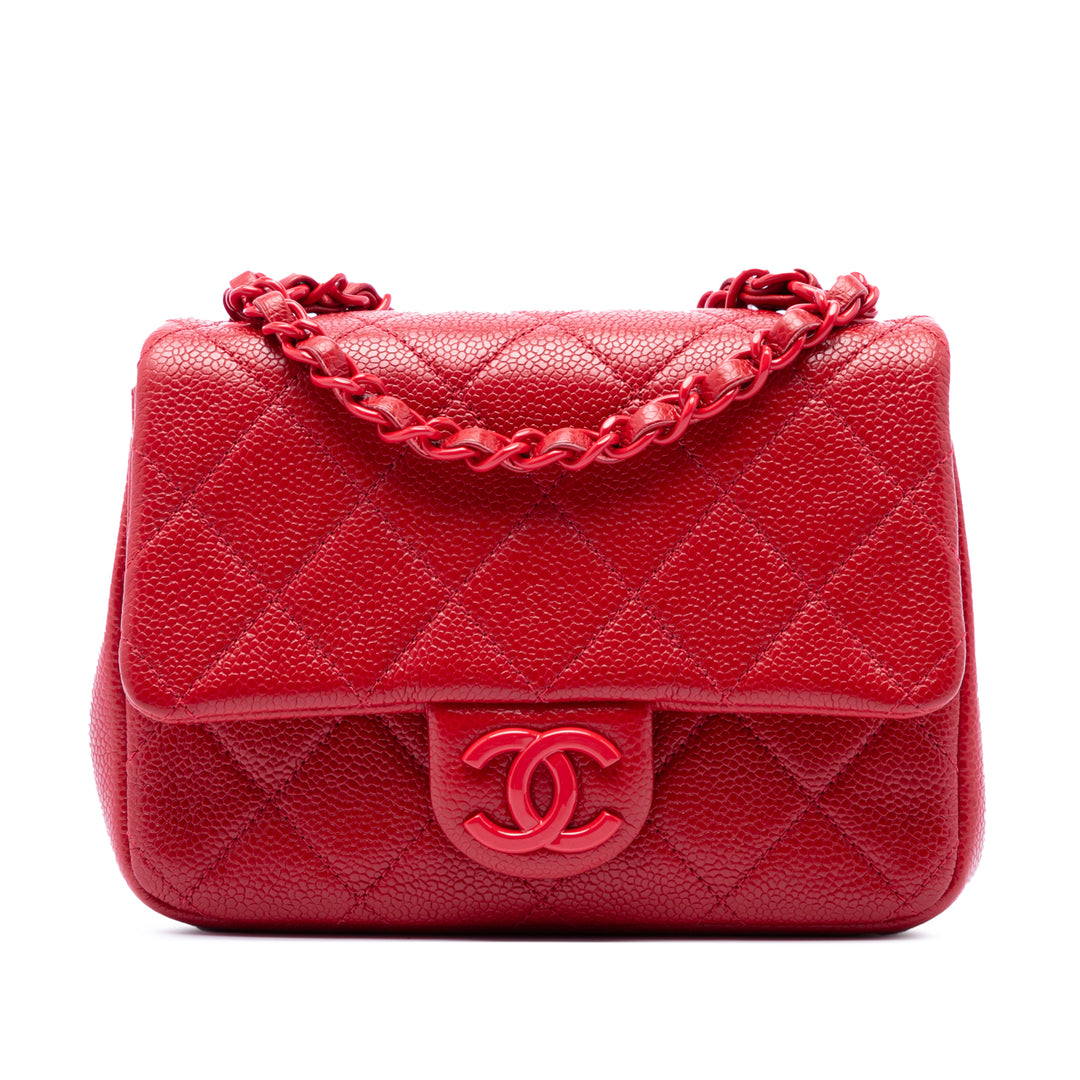 Chanel Sac bandoulière Carré Incognito à rabat Mini Cuir caviar Rouge – vue principale – GABY PARIS