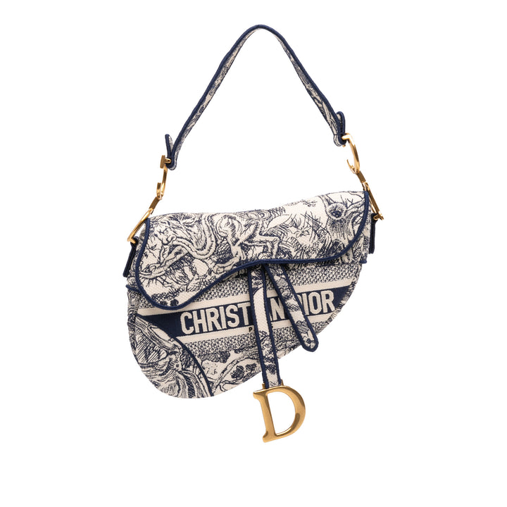 Dior Toile Embroidered Toile de Jouy Saddle Bag Bleu