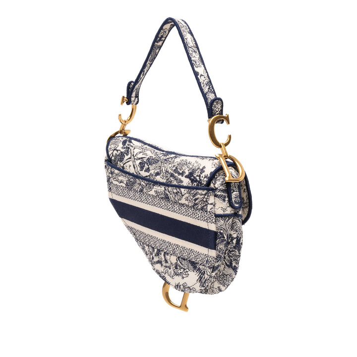 Dior Toile Embroidered Toile de Jouy Saddle Bag Bleu