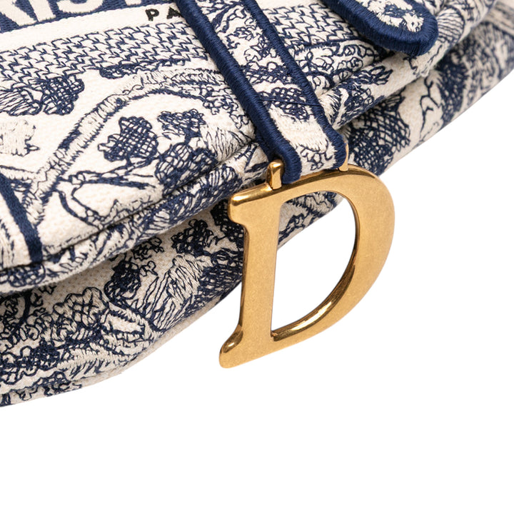 Dior Toile Embroidered Toile de Jouy Saddle Bag Bleu