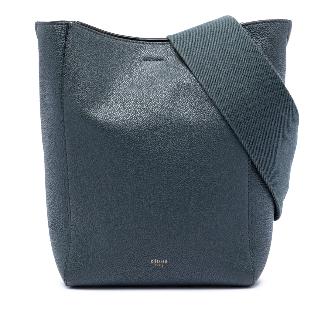 Celine Souple grainé Seau Sangle Sac seau Petit Cuir de veau grainé Bleu – vue principale – GABY PARIS