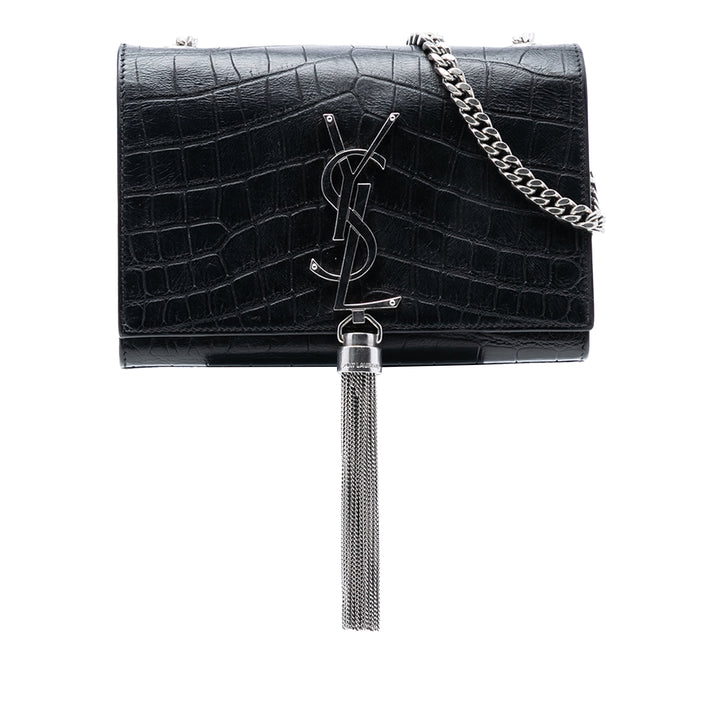 Saint Laurent Small Croc embossé Cuir Monogram Kate Pompon Sac porté croisé