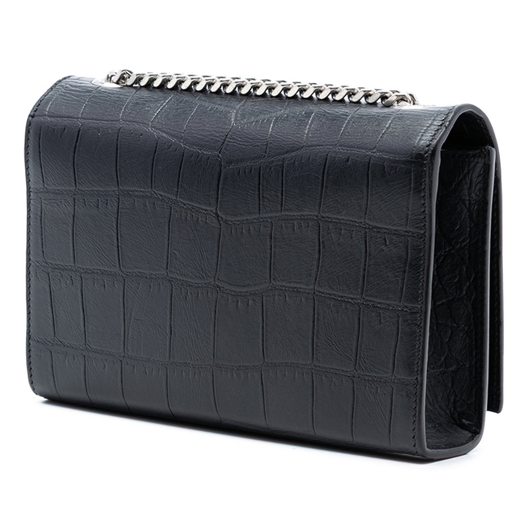 Saint Laurent Small Croc embossé Cuir Monogram Kate Pompon Sac porté croisé