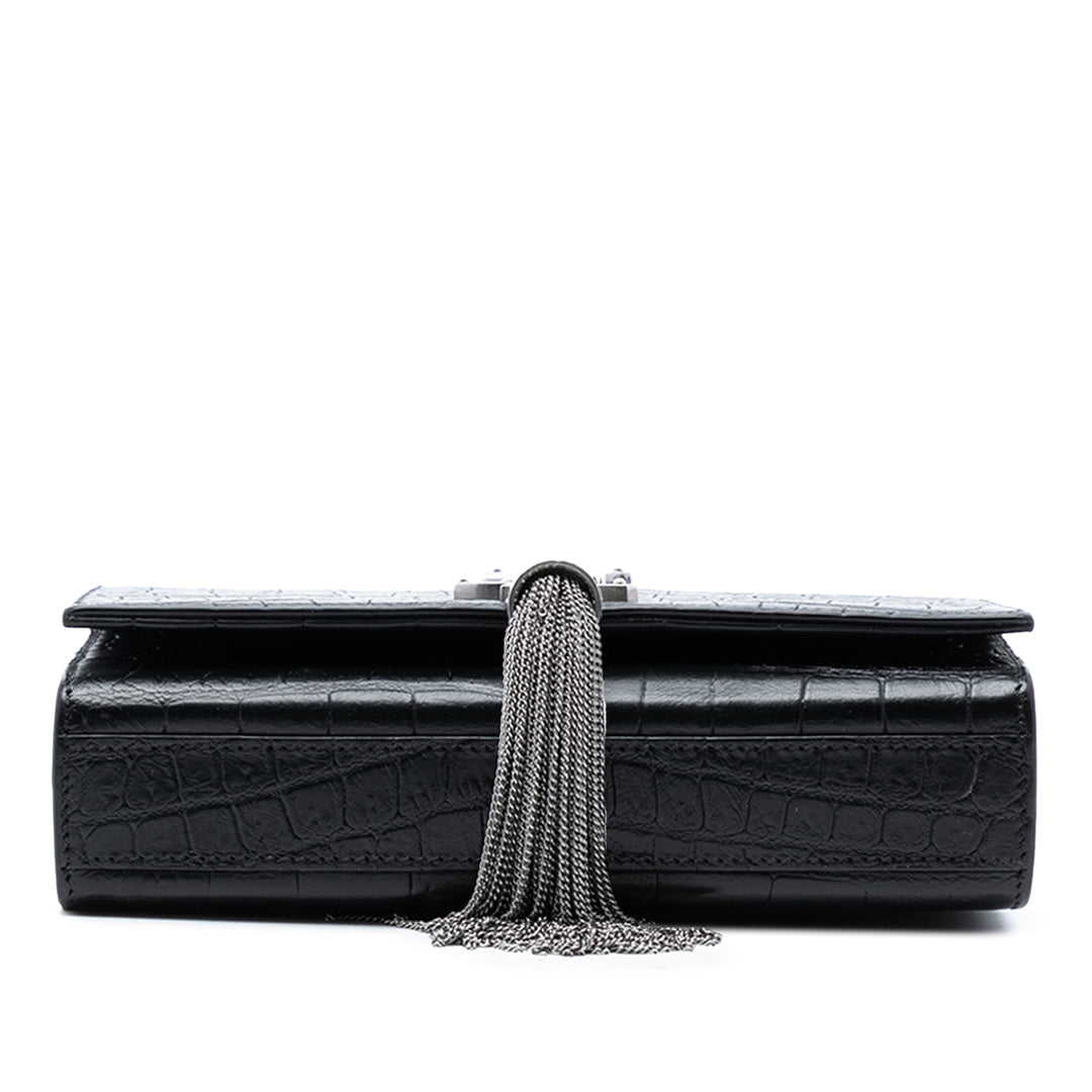 Saint Laurent Small Croc embossé Cuir Monogram Kate Pompon Sac porté croisé