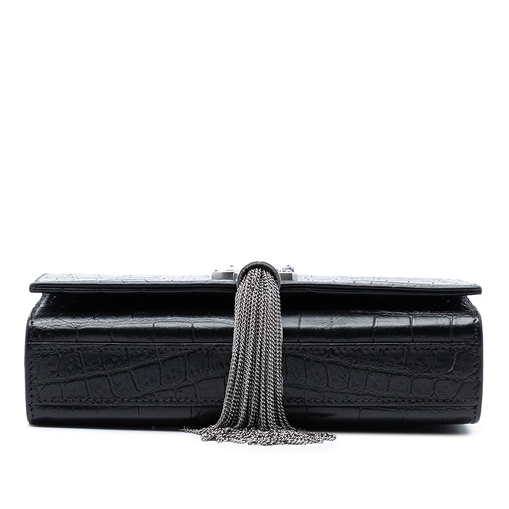 Saint Laurent Small Croc embossé Cuir Monogram Kate Pompon Sac porté croisé