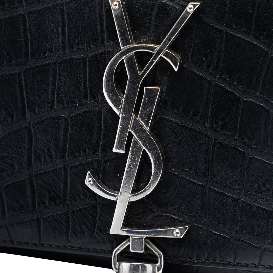 Saint Laurent Small Croc embossé Cuir Monogram Kate Pompon Sac porté croisé