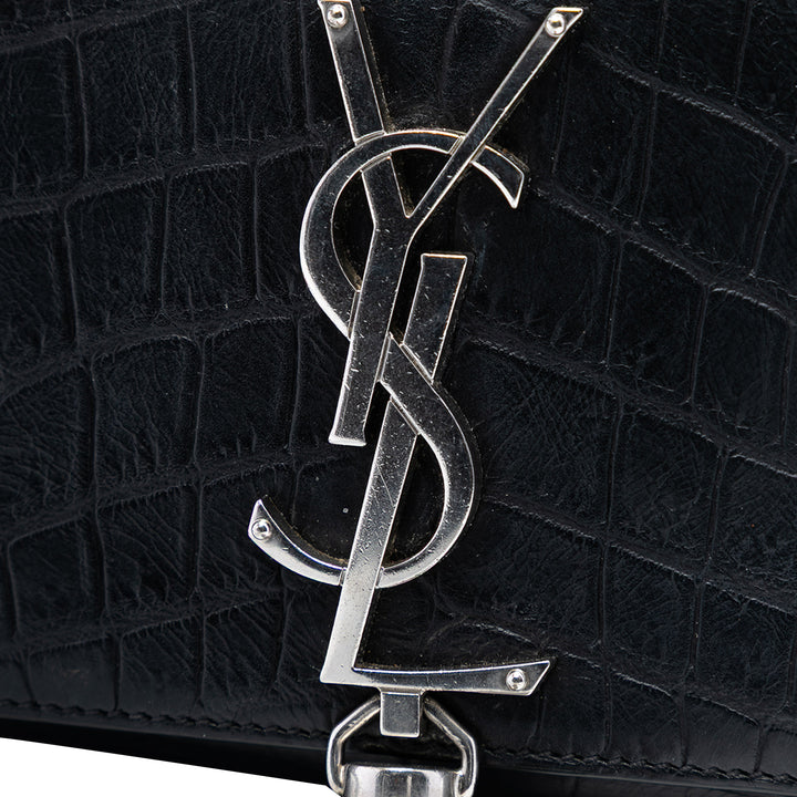 Saint Laurent Small Croc embossé Cuir Monogram Kate Pompon Sac porté croisé