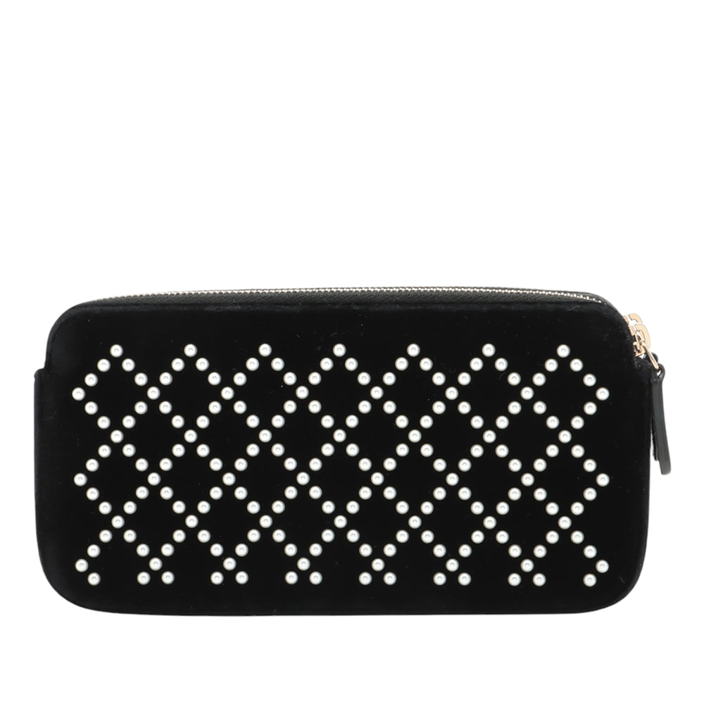 Chanel Velour Pearl Embellished Double Zip Pochette with Chain Noir – GABY PARIS Authentique