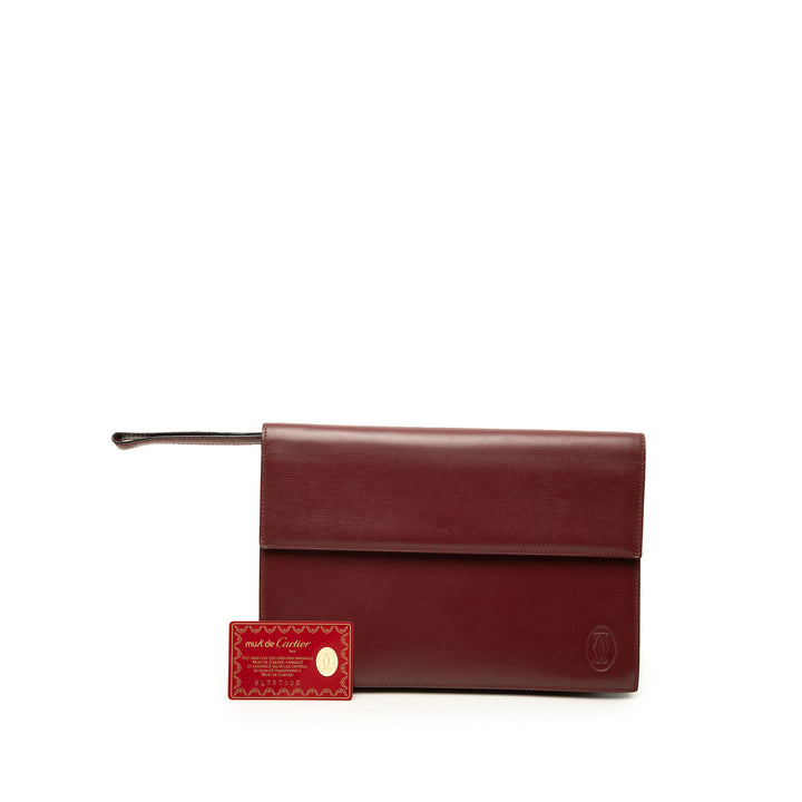 Cartier grainé Must De Cartier à rabat Pochette Cuir de veau grainé Rouge – vue 7 – GABY PARIS