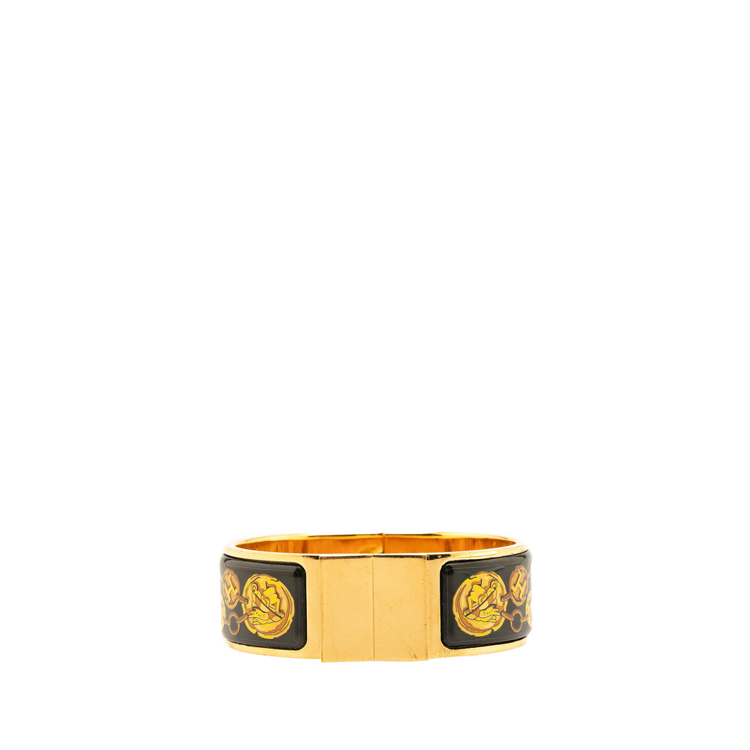 Wide Enamel Locquet Cheval Et Harnais Hinge Bracelet Gold - Gaby Paris