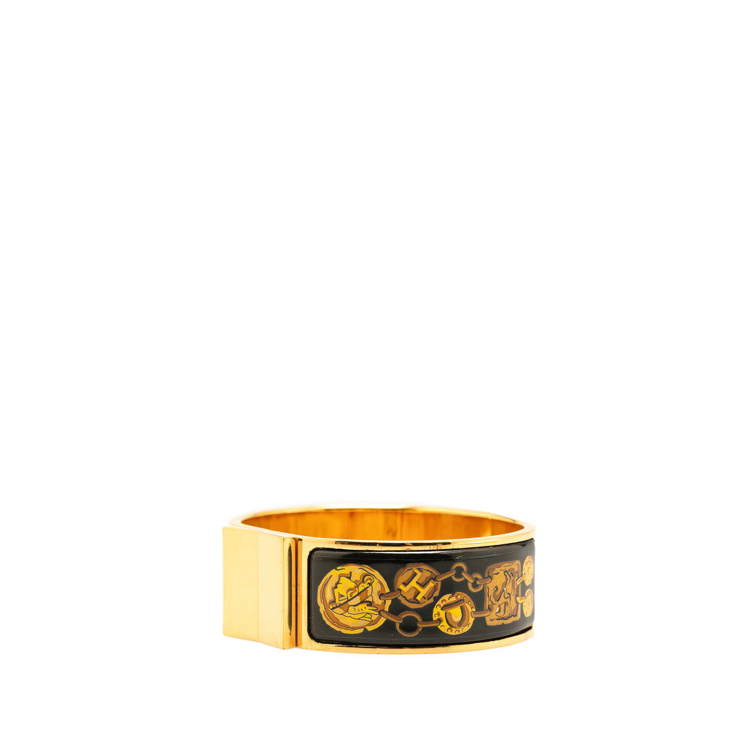 Wide Enamel Locquet Cheval Et Harnais Hinge Bracelet Gold - Gaby Paris