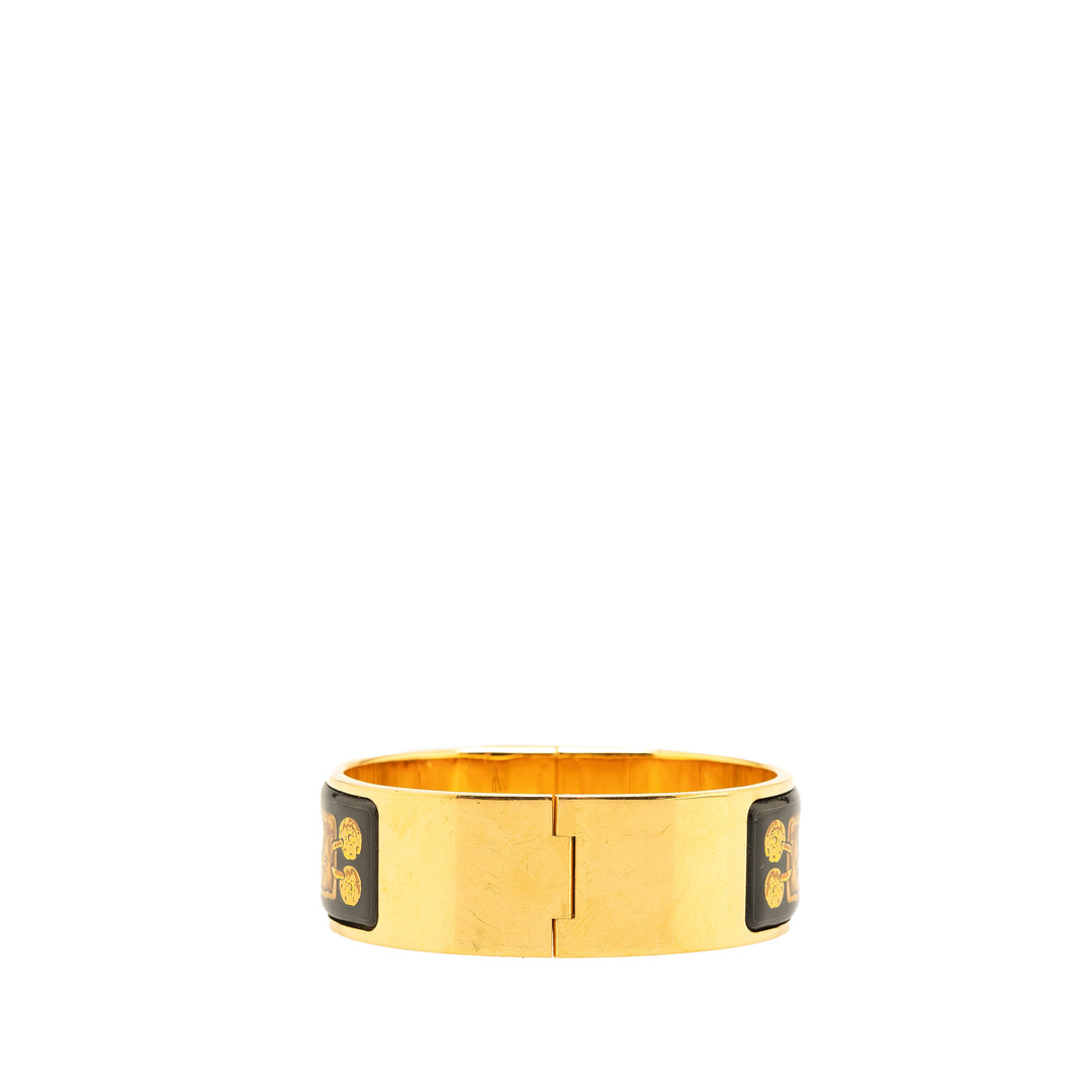 Wide Enamel Locquet Cheval Et Harnais Hinge Bracelet Gold - Gaby Paris