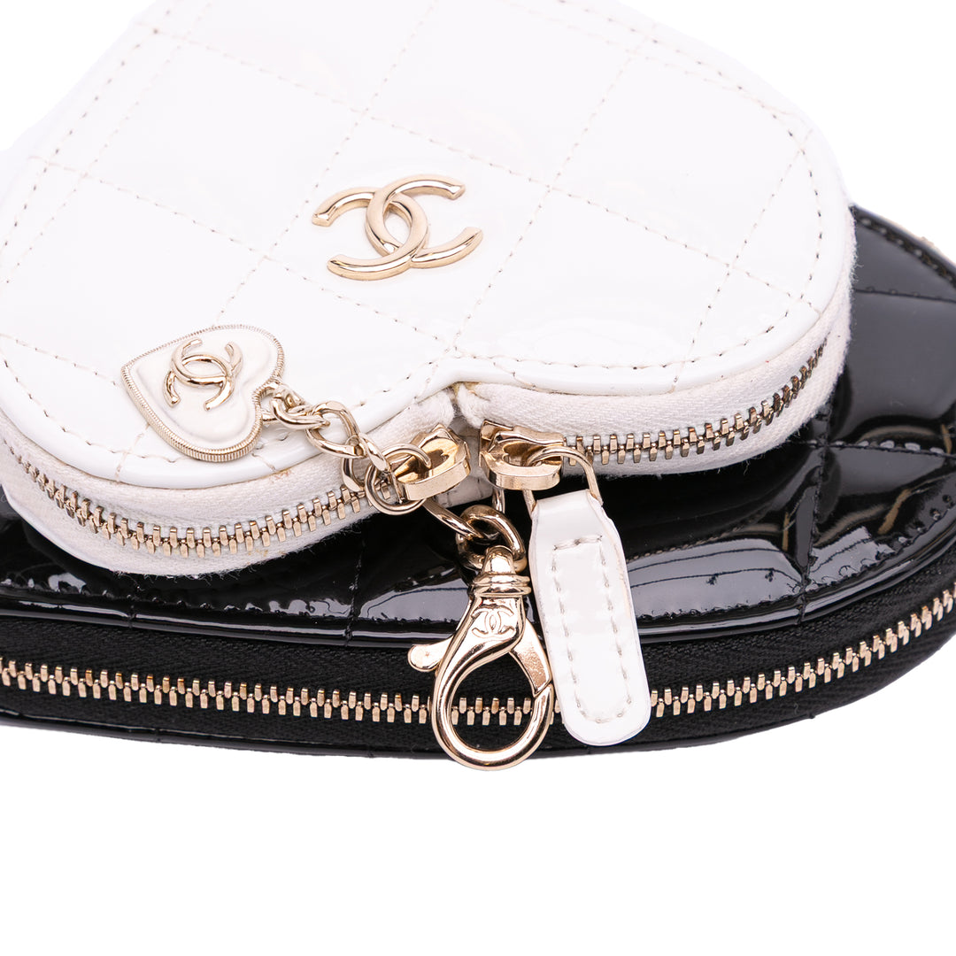 Quilted Patent Calfskin CC Heart Clutch With Chain Black - Gaby Paris