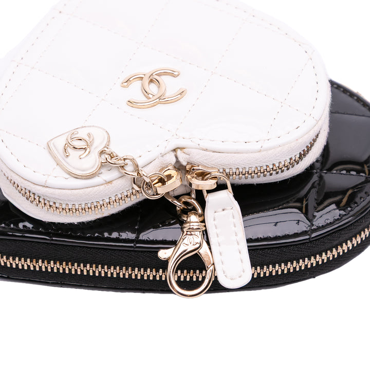 Quilted Patent Calfskin CC Heart Clutch With Chain Black - Gaby Paris