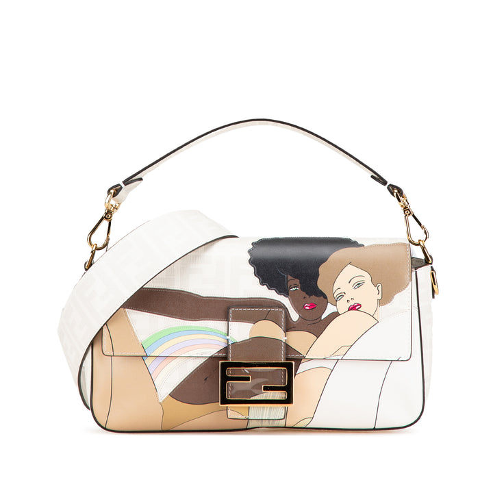 Zucca Graphic Print Coated Canvas Bikini Girls Baguette Satchel White - Gaby Paris