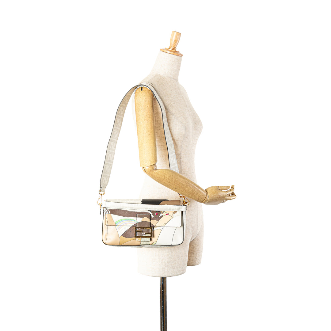 Zucca Graphic Print Coated Canvas Bikini Girls Baguette Satchel White - Gaby Paris