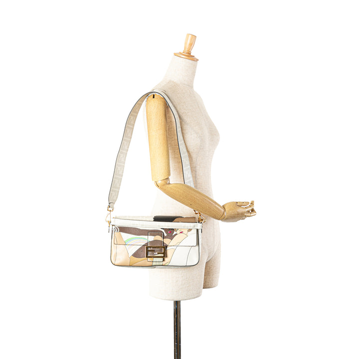 Zucca Graphic Print Coated Canvas Bikini Girls Baguette Satchel White - Gaby Paris