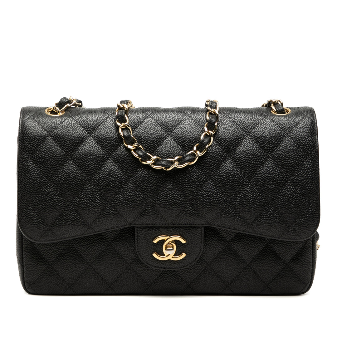 Classic Double rabat Jumbo Cuir caviar Noir