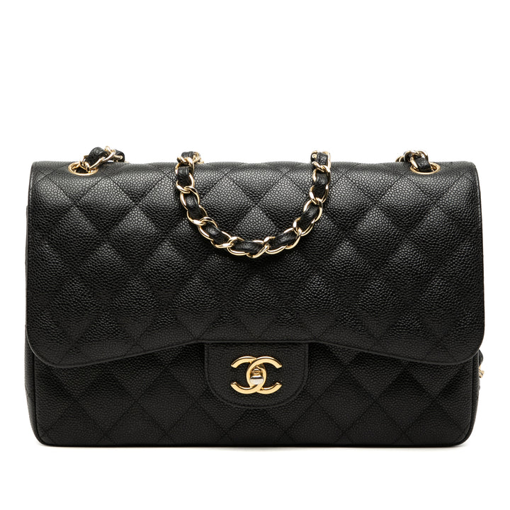 Classic Double rabat Jumbo Cuir caviar Noir