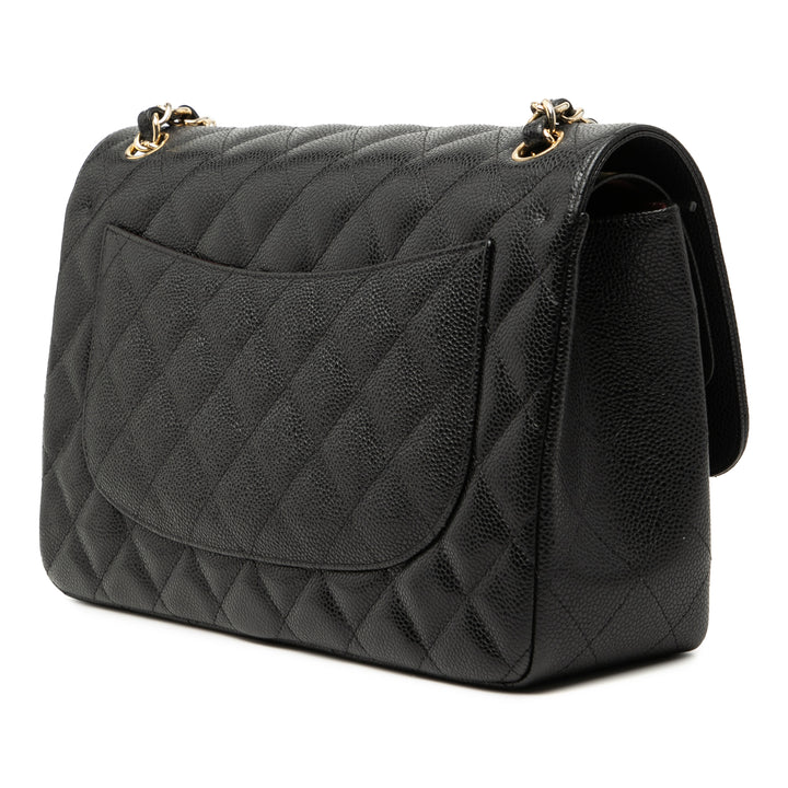 Classic Double rabat Jumbo Cuir caviar Noir