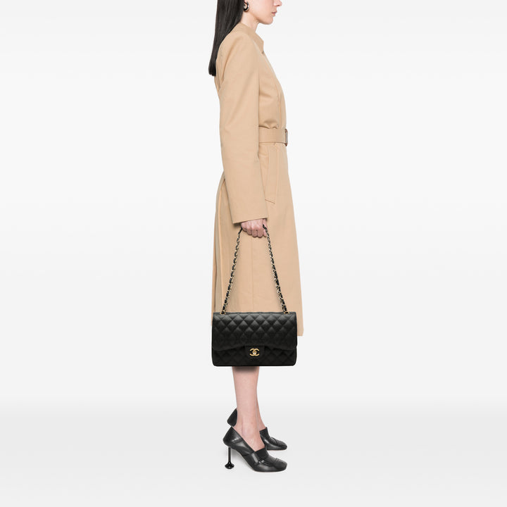Classic Double rabat Jumbo Cuir caviar Noir