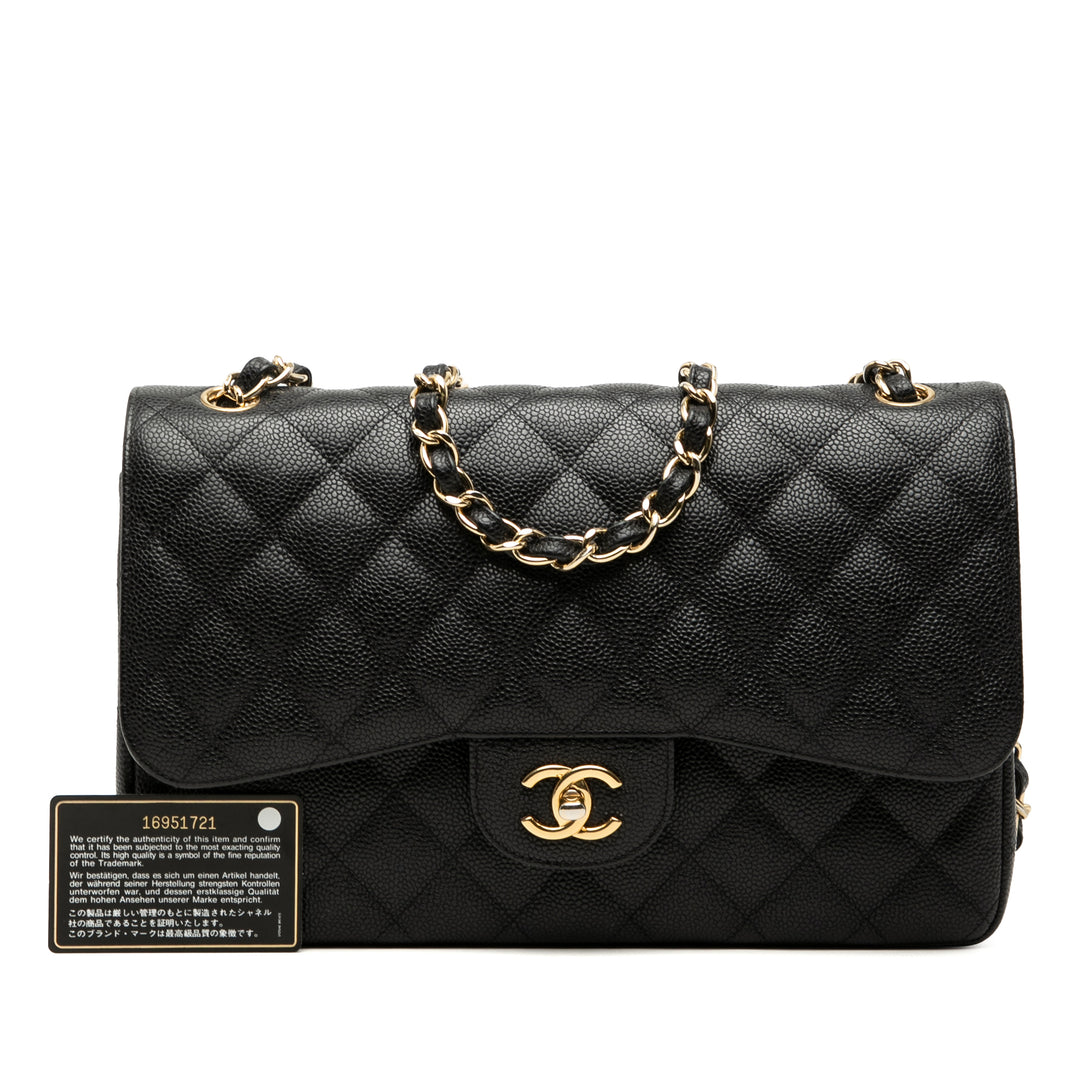 Classic Double rabat Jumbo Cuir caviar Noir