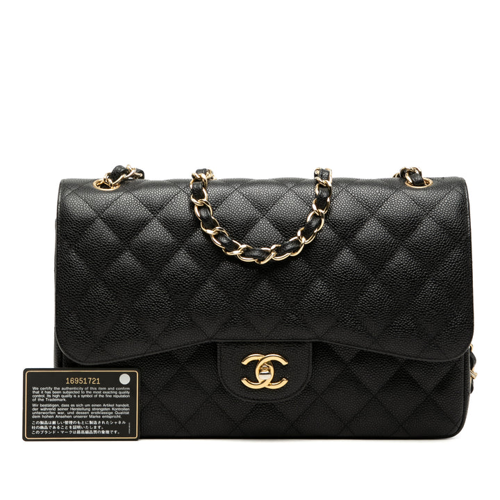 Classic Double rabat Jumbo Cuir caviar Noir