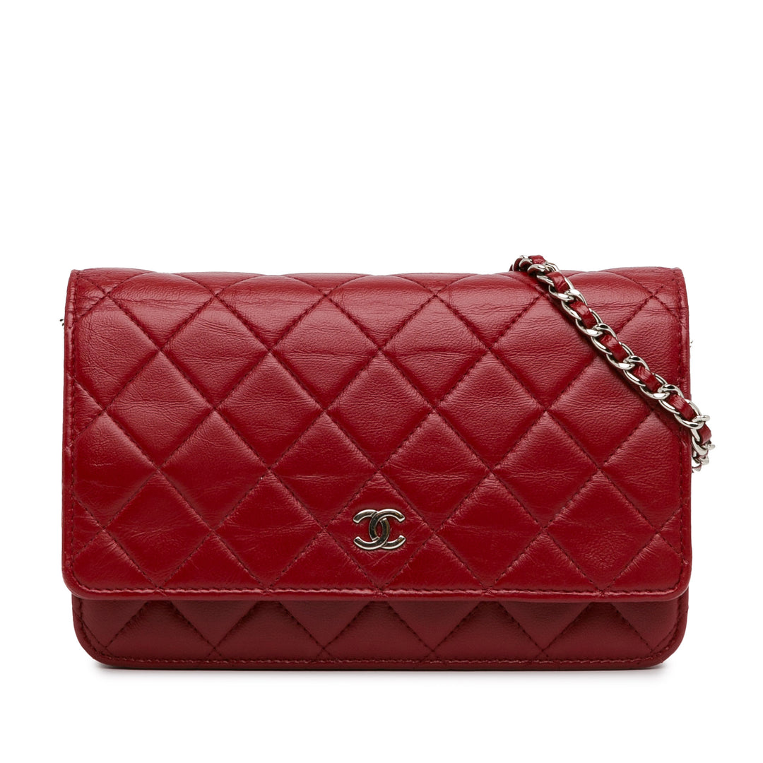 Classic Lambskin Wallet on Chain Red - Gaby Paris