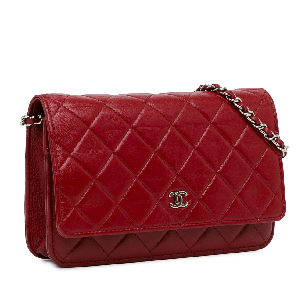 Classic Lambskin Wallet on Chain Red - Gaby Paris