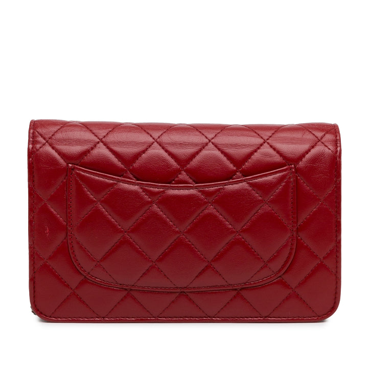 Classic Lambskin Wallet on Chain Red - Gaby Paris