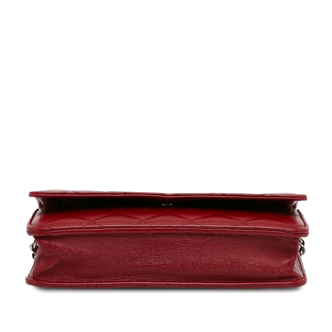 Classic Lambskin Wallet on Chain Red - Gaby Paris