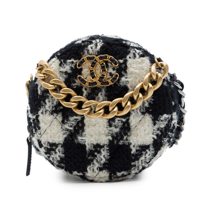 19 Rond Pochette avec chaîne et Porte-monnaie Tweed Blanc