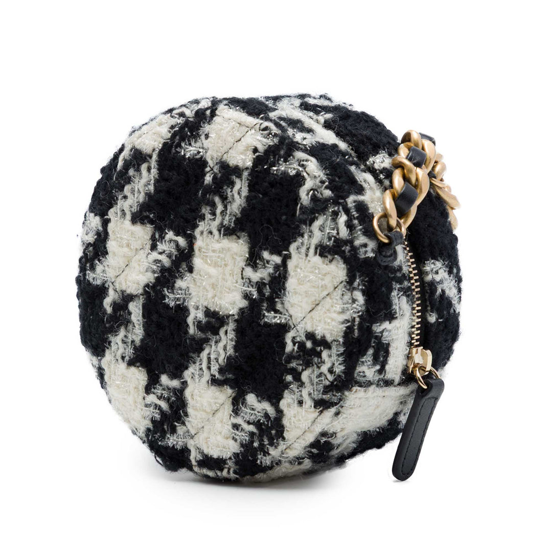 19 Rond Pochette avec chaîne et Porte-monnaie Tweed Blanc