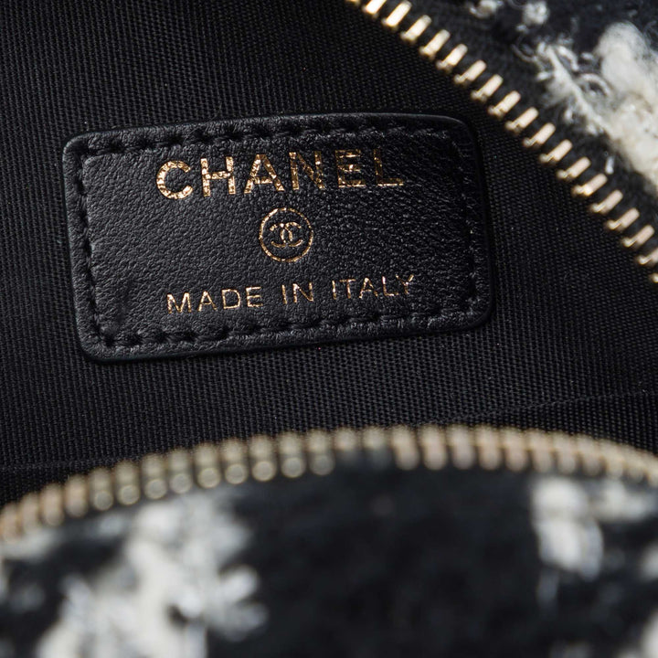 19 Rond Pochette avec chaîne et Porte-monnaie Tweed Blanc