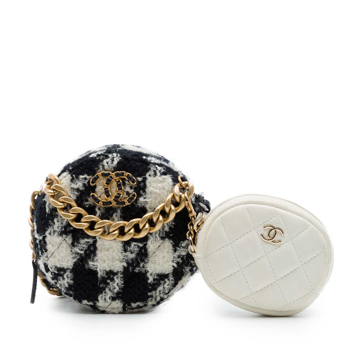 19 Rond Pochette avec chaîne et Porte-monnaie Tweed Blanc