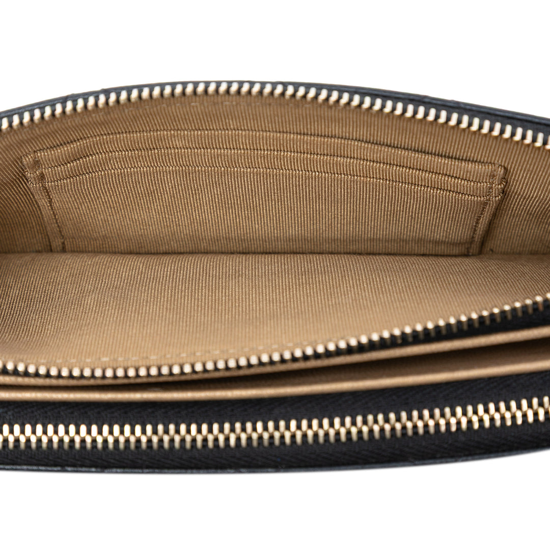 Chanel CC Matelassé Cuir de chèvre Chic Perles Double Zip Pochette avec chaîne