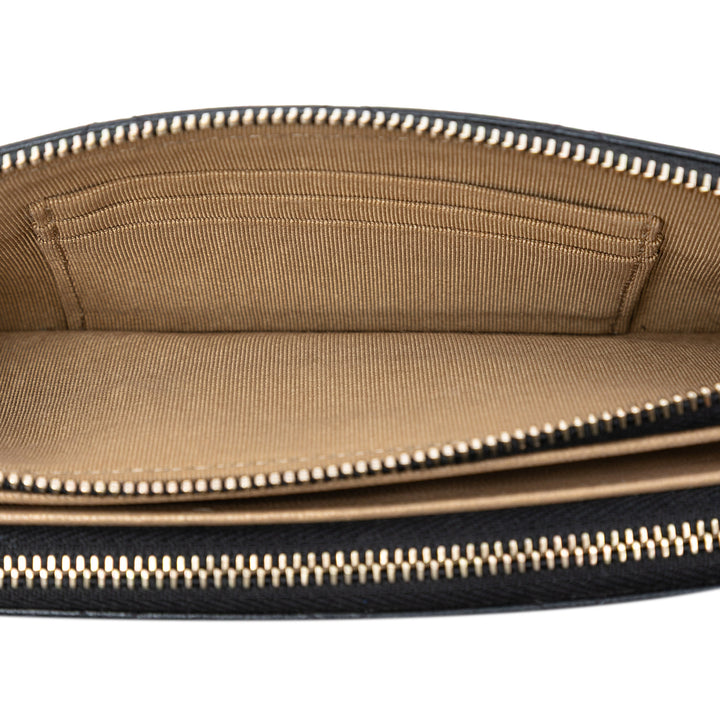 Chanel CC Matelassé Cuir de chèvre Chic Perles Double Zip Pochette avec chaîne