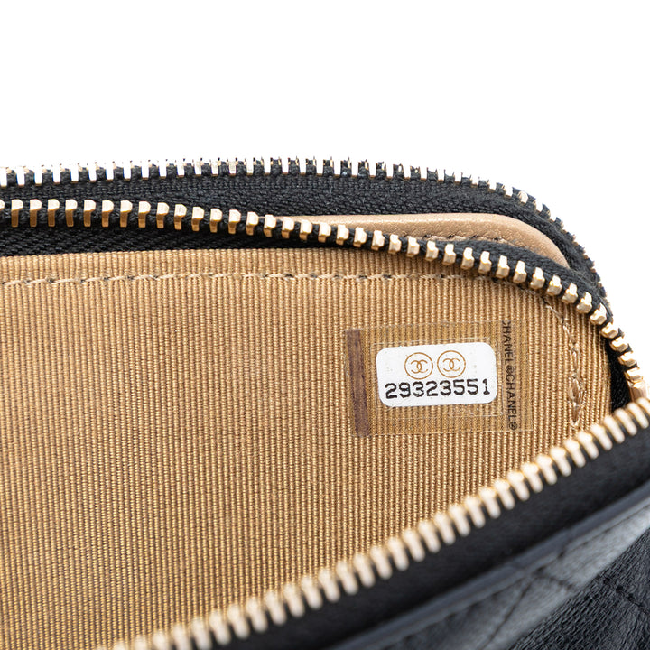 Chanel CC Matelassé Cuir de chèvre Chic Perles Double Zip Pochette avec chaîne