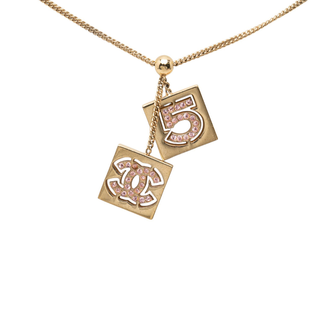 CC plaqué Strass No 5 Pendant Collier Doré