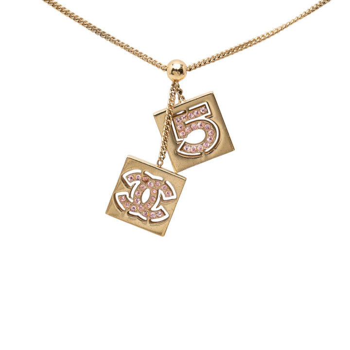 CC plaqué Strass No 5 Pendant Collier Doré