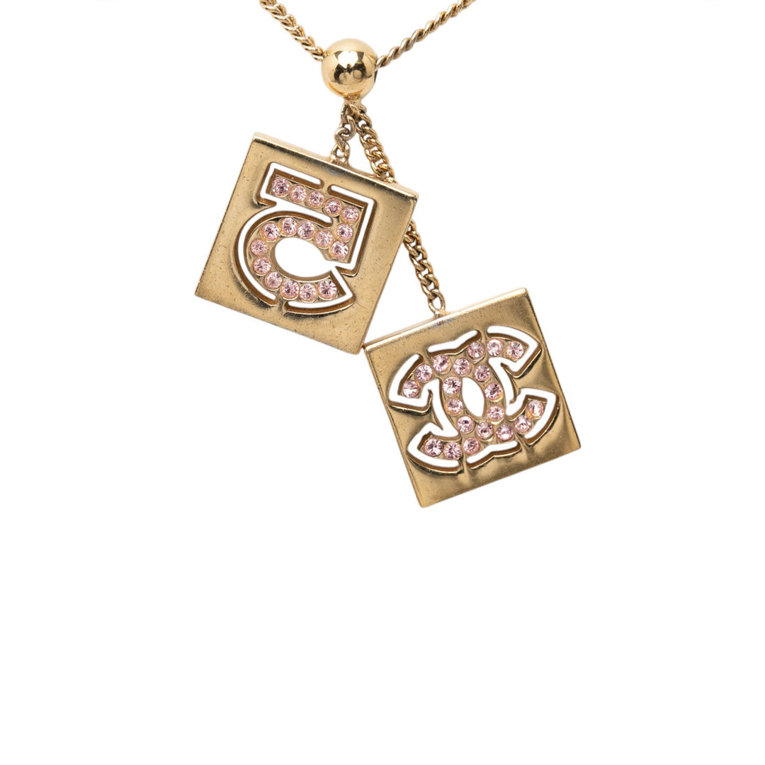 CC plaqué Strass No 5 Pendant Collier Doré